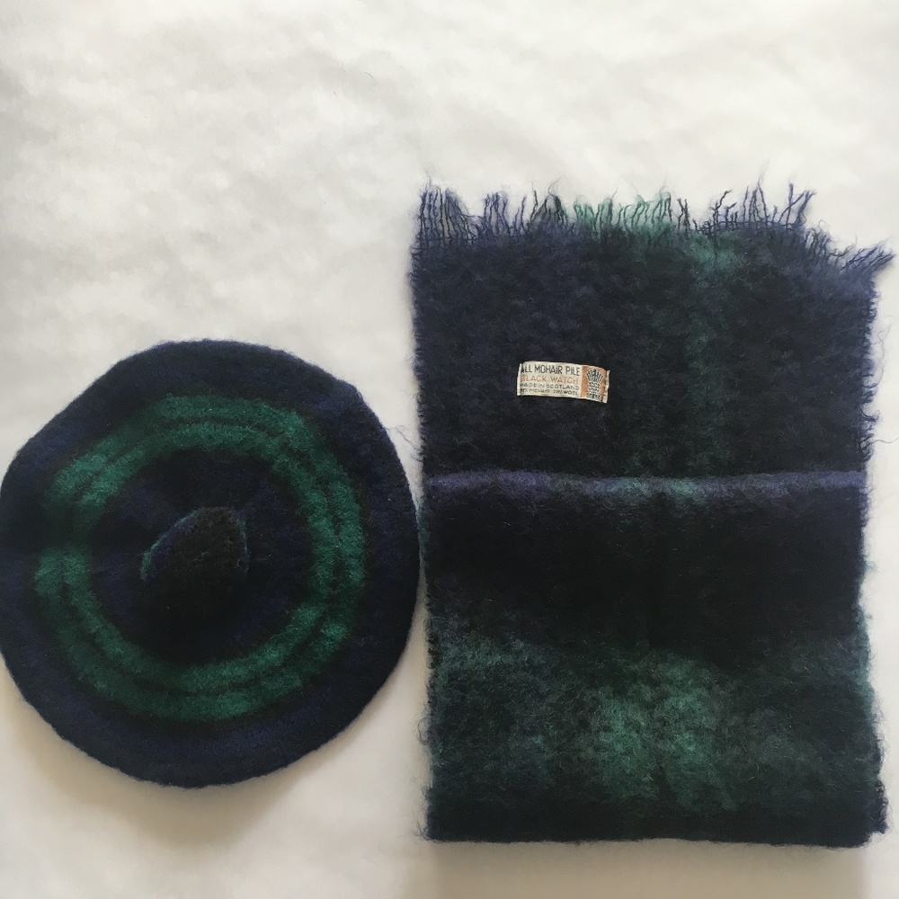 Vtg Tam Hat & Scarf Mohair & Wool Made in Scotland
